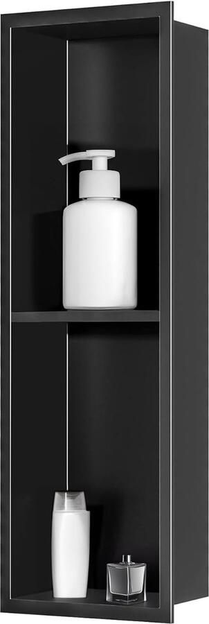 JGS Stijlvolle Zwarte Wandnis voor Douche en Opbergruimte met RVS Planken