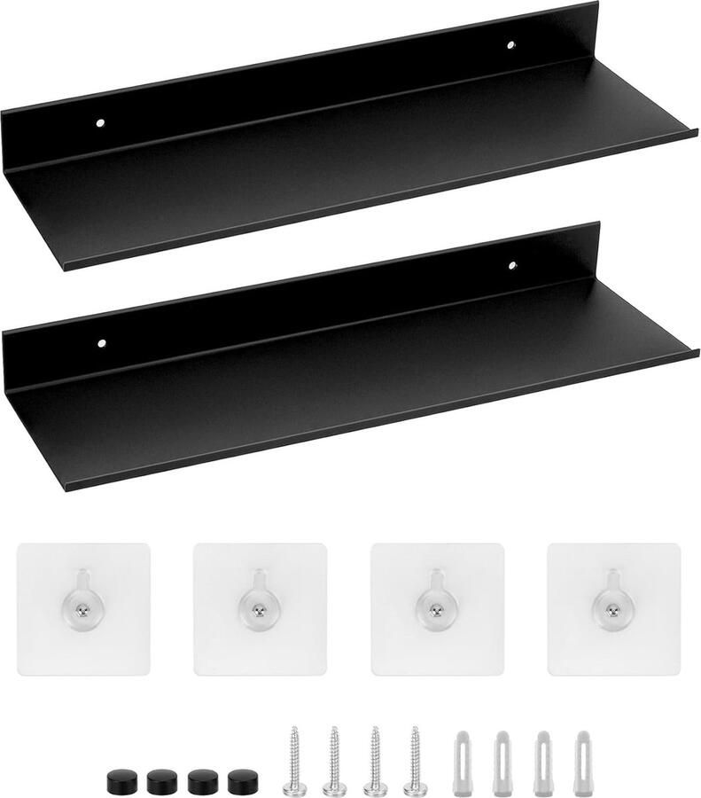 JGS Stijlvolle Zwarte Zwevende Wandplanken Set van 2 voor Ruimtes