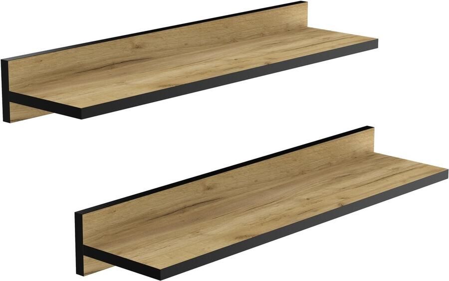 Unyqoos Stijlvolle Zweedse Wandplanken met Onzichtbare Bevestiging voor Kamers 60 cm Set van 2 Eiken en Zwart Afwerking