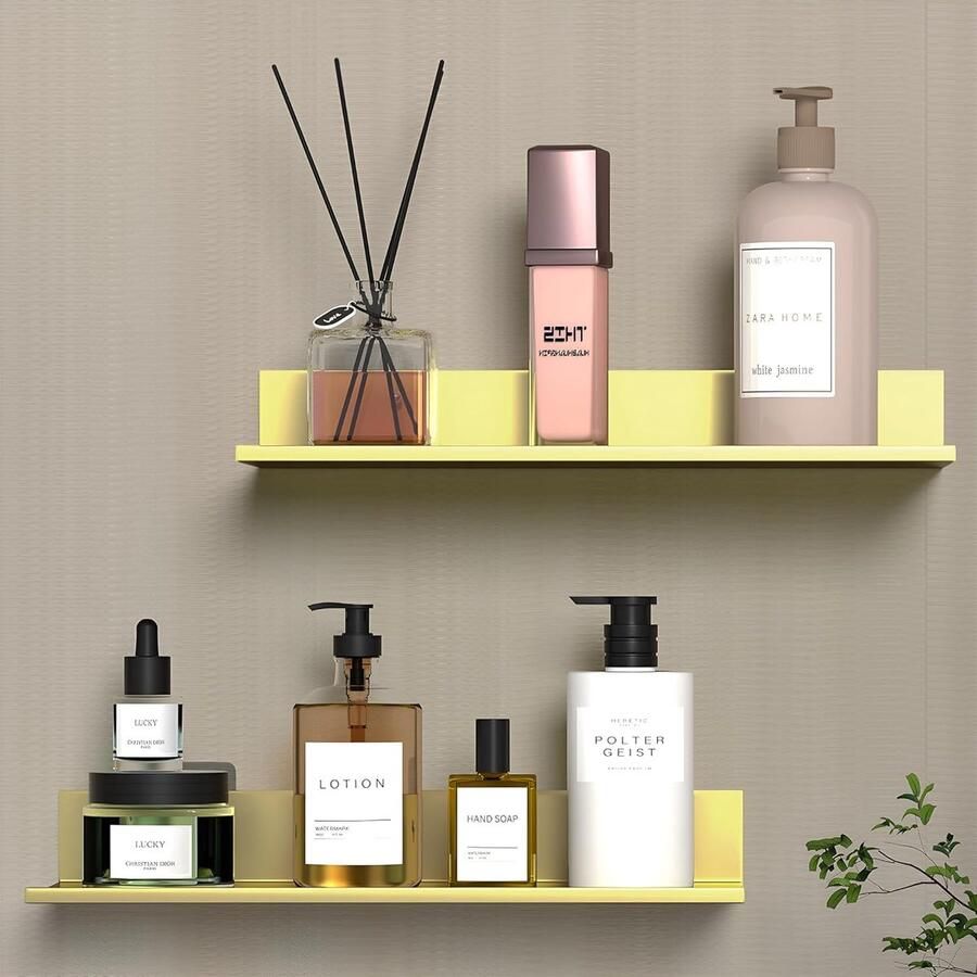 JGS Stijlvolle Zwevende Metalen Wandplanken in Geborsteld Goud voor Ruimtes