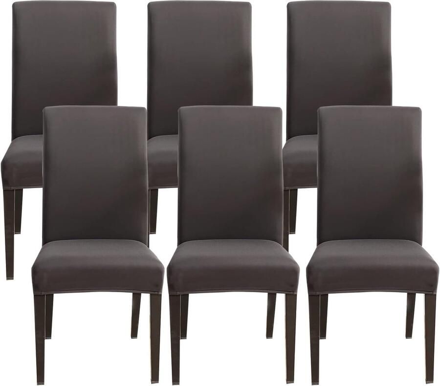 JGS Stoelhoes voor eetkamerstoelen 6-delige set stretch stoelhoezen stretch afneembaar wasbaar universeel voor stoel eetkamer kantoor banket hotel (donkergrijs)