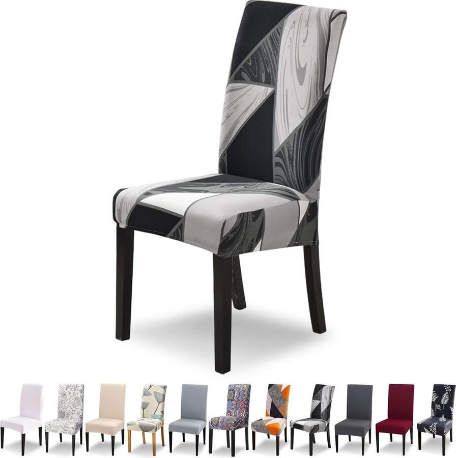 JGS Stoelhoezen 6-delige set stretch moderne stoelhoezen voor eetkamerstoelen universeel wasbaar afneembaar voor eetkamer hotel banket keuken zwart