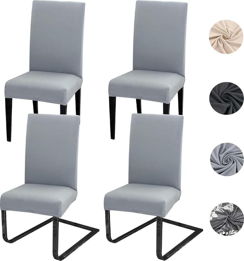 JGS Stoelhoezen set van 4 of 6 stuks stretch afneembaar wasbaar spandex voor hotel ceremonie banket restaurant thuis lichtgrijs