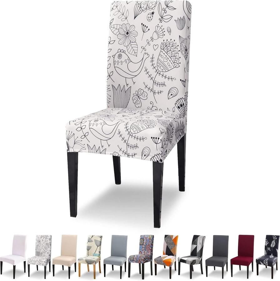 JGS Stoelhoezen set van 4 stretch moderne stoelhoezen voor eetkamerstoelen stoelhoezen voor kantelstoelen universeel wasbaar afneembare stoelhoes voor eetkamer hotel banket keuken witte