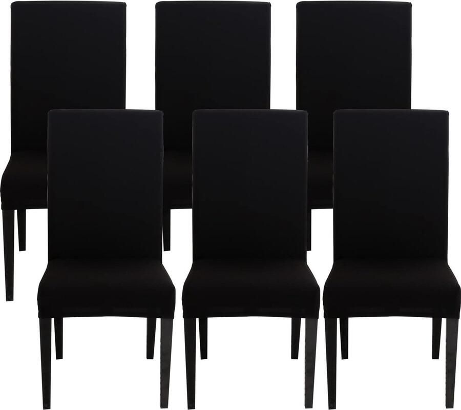 JGS Stoelhoezen set van 6 stuks stretch stoelhoezen voor eetkamerstoelen schommelstoel stretch stoelbeschermers afneembaar wasbaar universele stoelbekleding voor stoel eetkamer kantoor banket hotel (zwart)