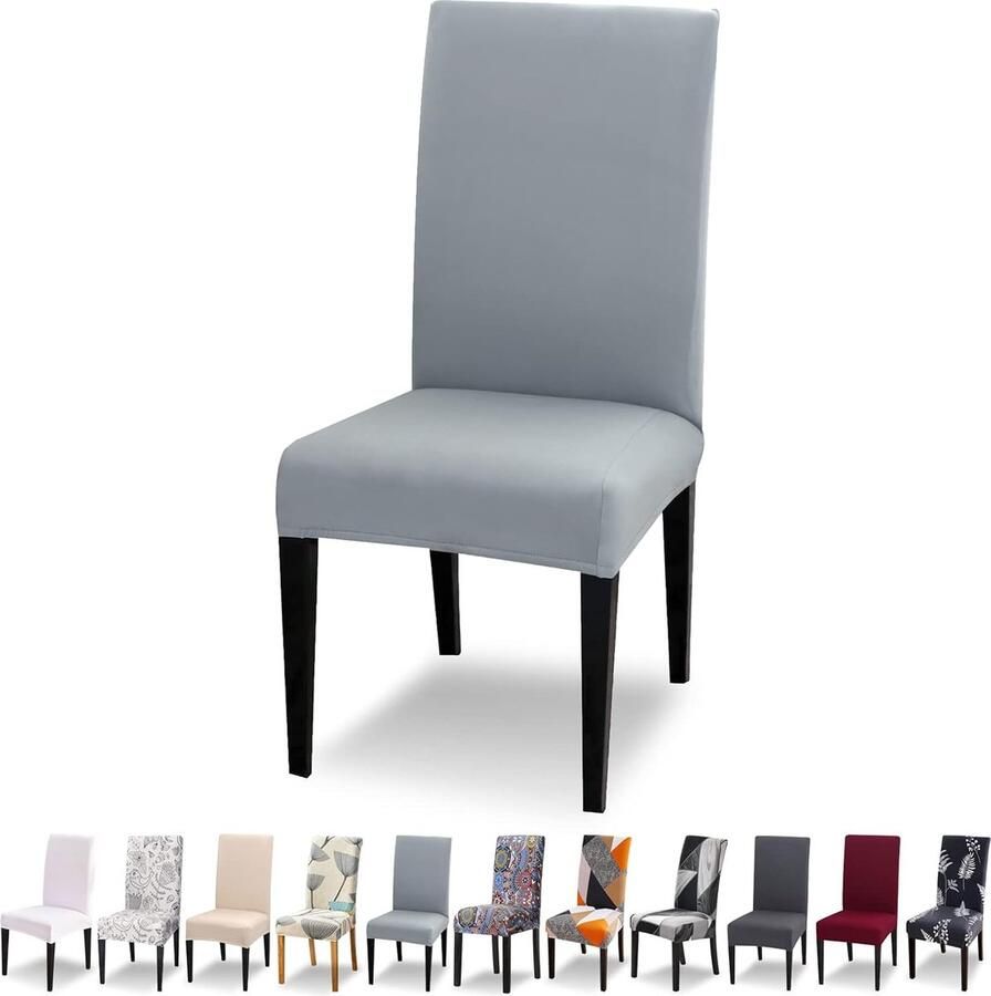 JGS Stoelhoezen voor eetkamerstoelen 6-delige set stretch moderne stoelhoezen voor kantelstoelen universeel wasbaar afneembare stoelhoes voor eetkamer hotel banket keuken lichtgrijs