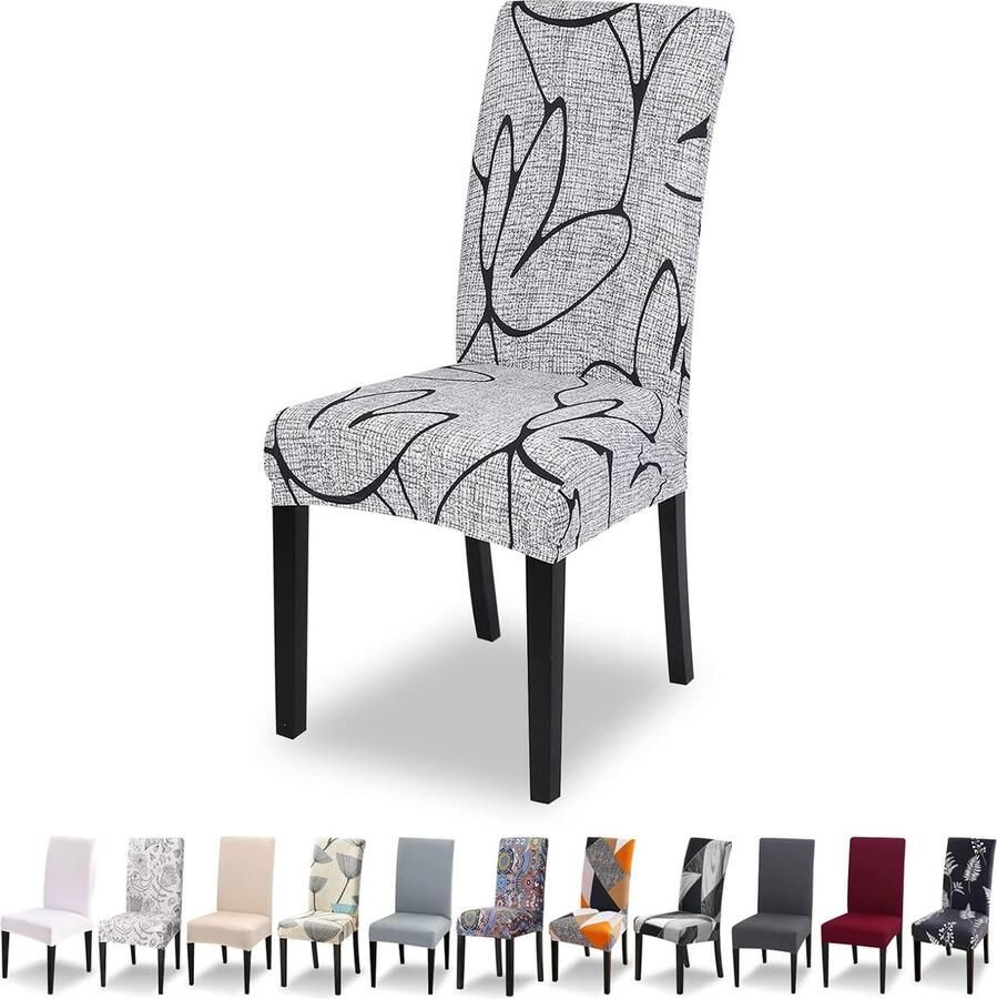 JGS Stoelhoezen voor eetkamerstoelen 6-delige set stretch moderne stoelhoezen voor kantelstoelen universeel wasbaar afneembare stoelhoes voor eetkamer hotel banket keuken grijze bloem