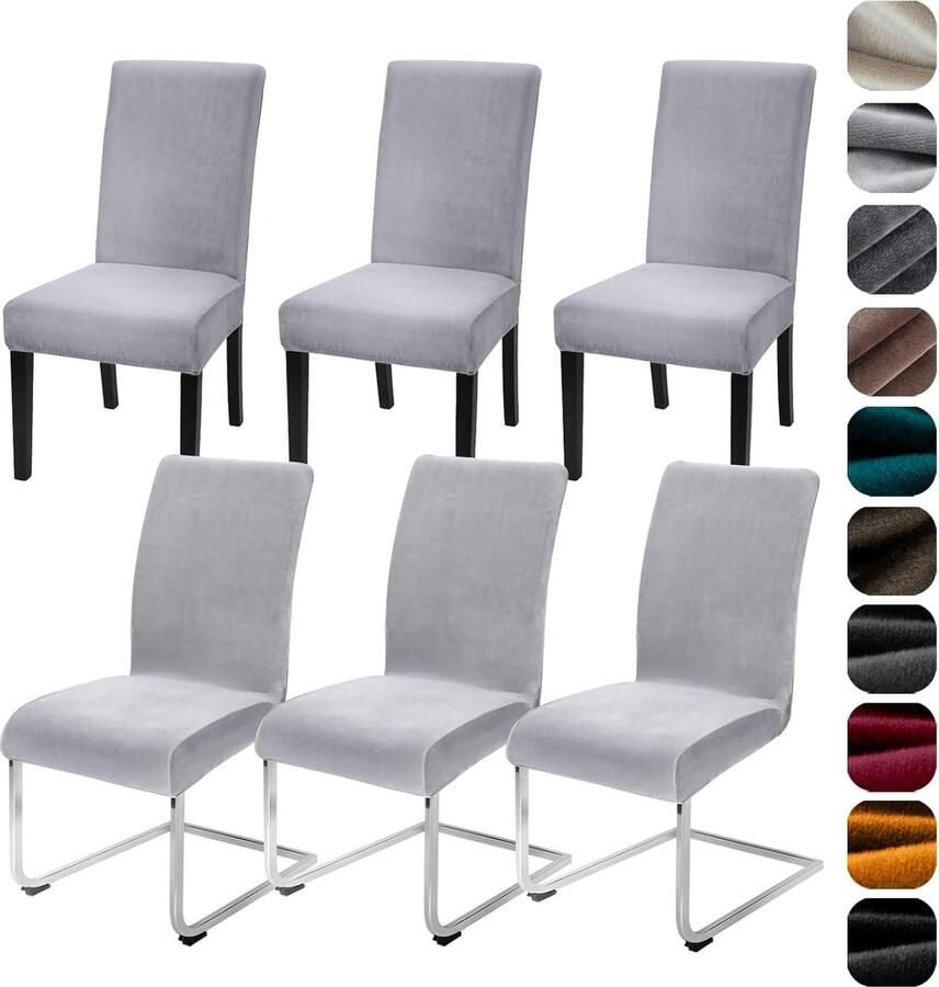 JGS Stretchbare Fluwelen Stoelhoezen voor Verschillende Interieurs en Gelegenheden Set van 6 Zilvergrijs