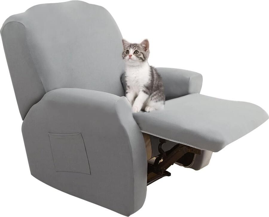 JGS Stretchhoes voor Relaxstoel Fauteuilhoes Fauteuilbeschermer voor Lounger Fauteuil Elastische wasbare hoes voor TV-stoel met zakken Stretch Fauteuilhoes (Grijs Blauw 1 Zits)