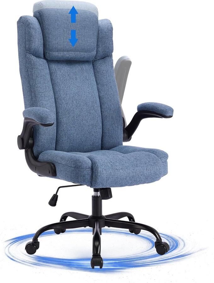 JGS Ergonomische Bureaustoel met Verstelbare Hoofdsteun en Opklapbare Armleuningen