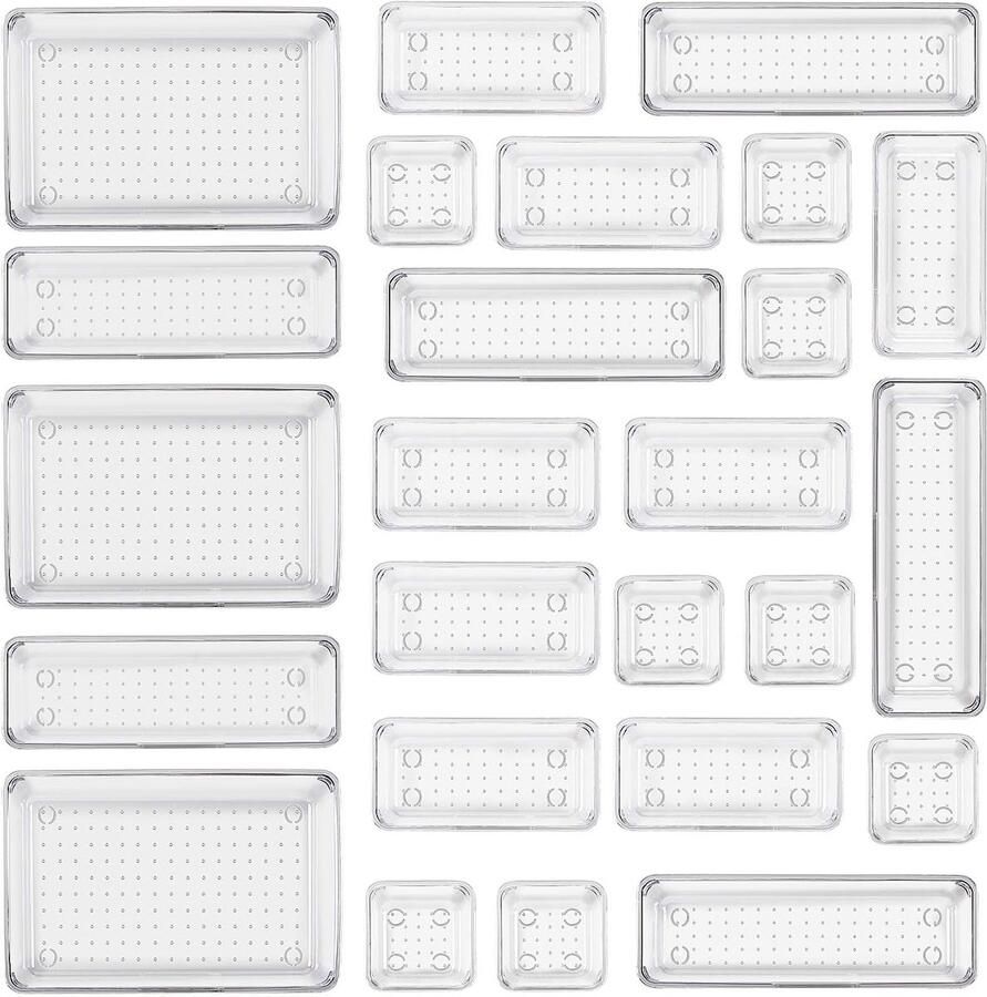 JGS Transparant Lade-organisatiesysteem met 25 Stuks Opbergdozen voor Toepassingen in Huis en Kantoor