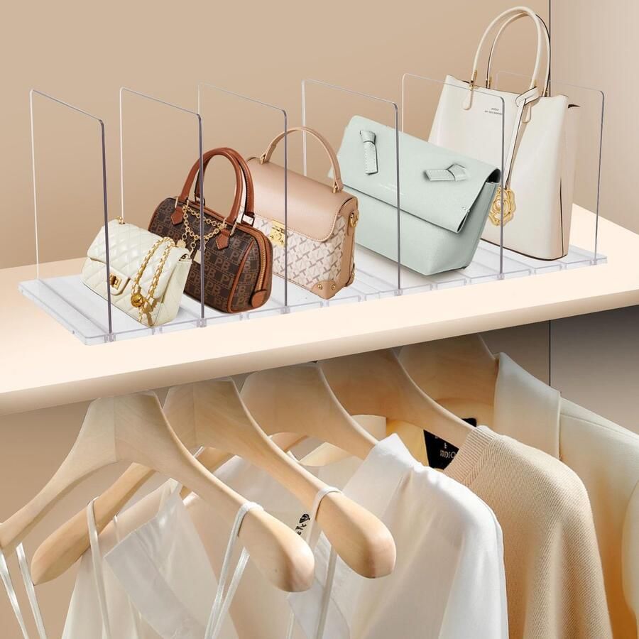JGS Transparante Acryl Handtasorganizer Set van 8 voor Kast- en Plankorganisatie met Verstelbare Scheidingswanden