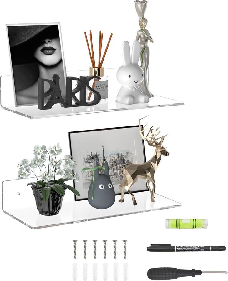 JGS Transparante Acryl Wandplanken voor Decoratie en Organisatie in Huis