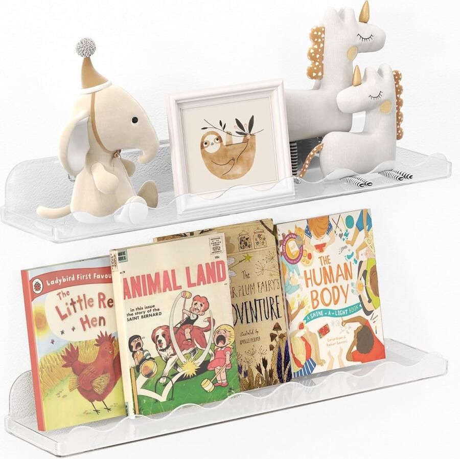 JGS Transparante Kinderkamer Wandplankenset van 4 Stuks voor Boeken en Speelgoed