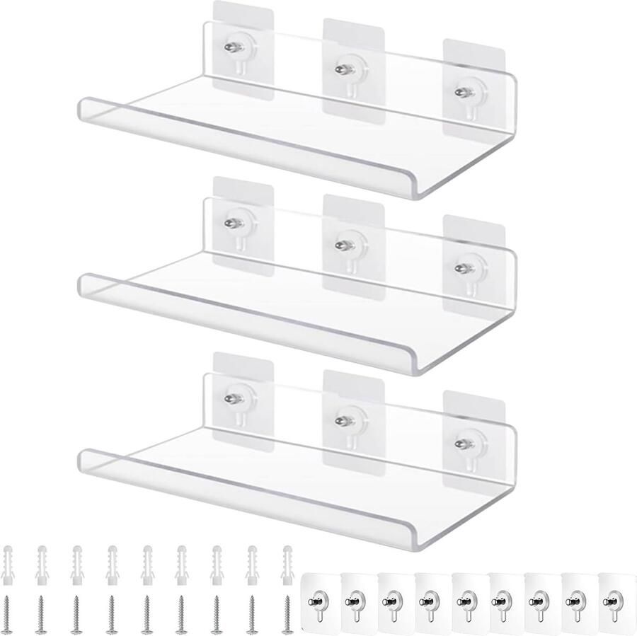 JGS Transparante Zwevende Wandplanken Set van 3 voor Boeken en Decoratie Ideaal voor Elke Kamer