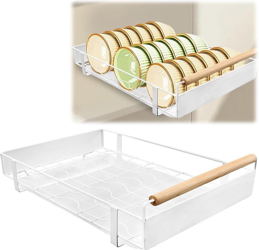JGS Uittrekbare Keukenkast Organizer met Metaal en Houten Handgreep voor Efficiënte Opslag