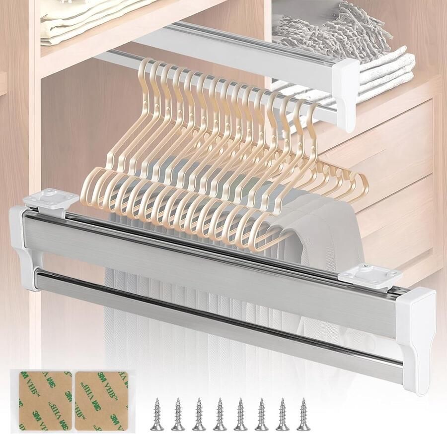 JGS Uittrekbare Kledingrail voor Efficiënt Gebruik van Kast- en Opbergruimte