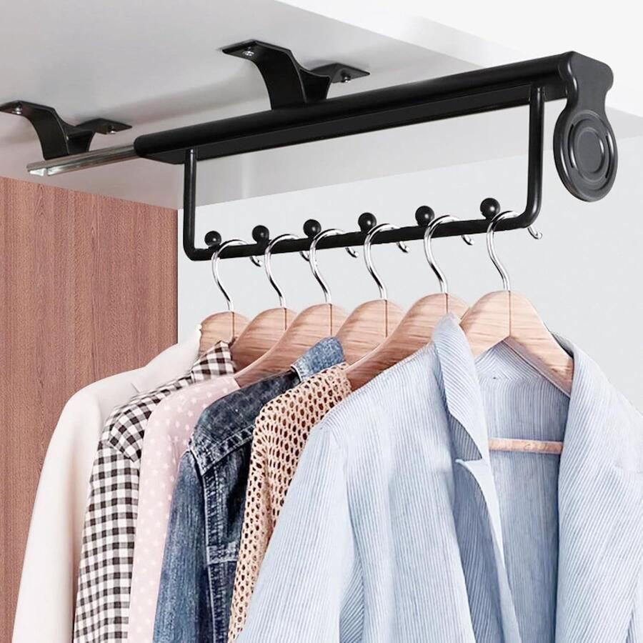 JGS Uittrekbare Kledingrail voor Plafondmontage van de Kast met Stille Glijfunctie en Hoge Draagkracht