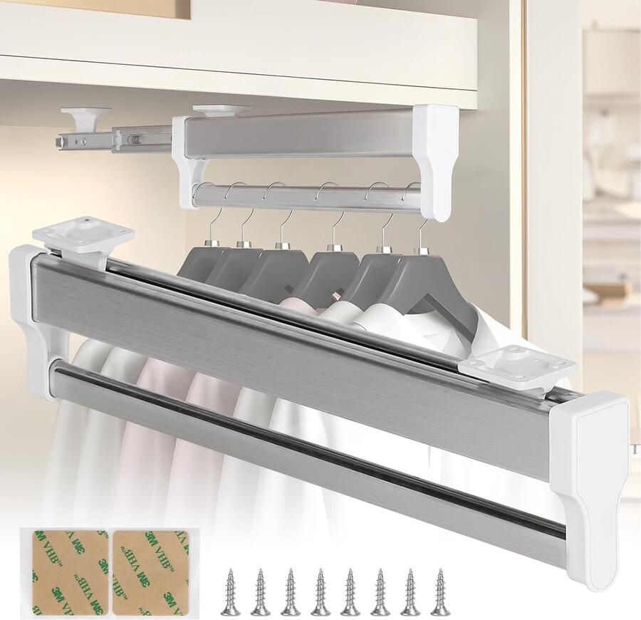 JGS Uittrekbare Kledingstang voor Eenvoudige Opbergruimte in Kasten met Diepte van Meer dan 350 mm