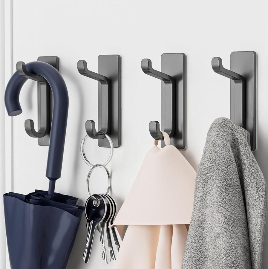 JGS Ultra Sterke Zelfklevende Metalen Haken voor Badkamer en Deur Roestvrij Set van 4