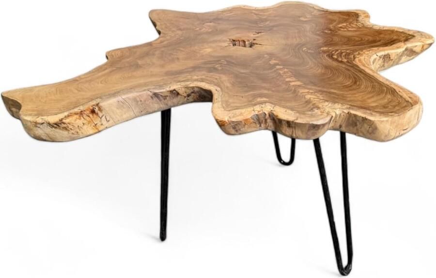 JGS Unieke Handgemaakte Houten Bijzettafel Taxenhout Boomdoorsnede 40-80 x 40-60 cm Salontafel Opbergtafel