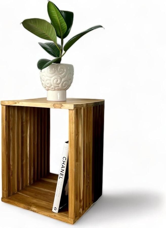 JGS Unieke Handgemaakte Teakhouten Bijzettafel met Veelzijdige Toepassingsmogelijkheden