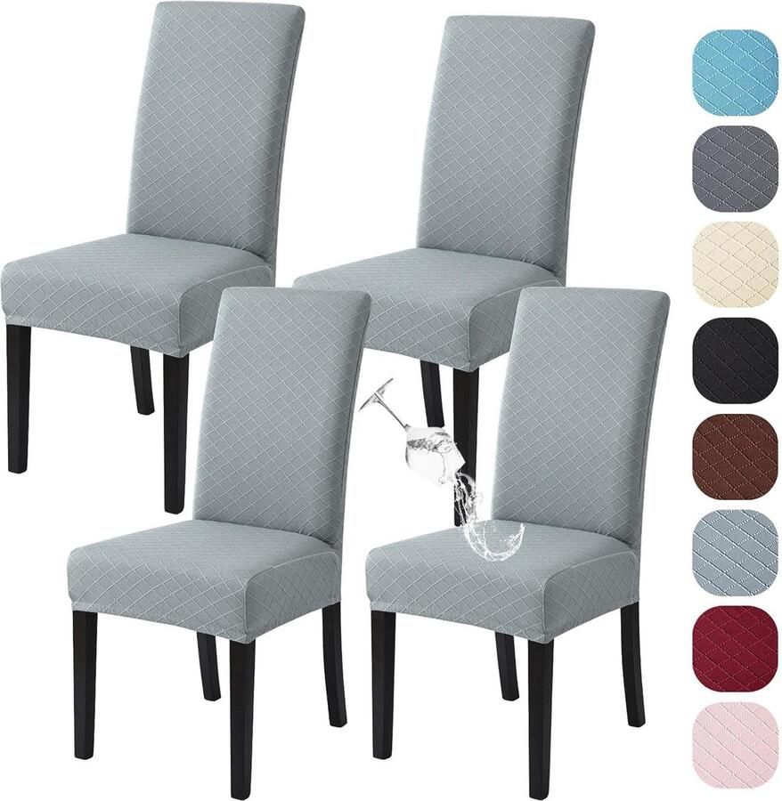 JGS Universele Elastische Stoelhoezen Set van 4 voor Eetkamer en Bruiloft in Lichtgrijs