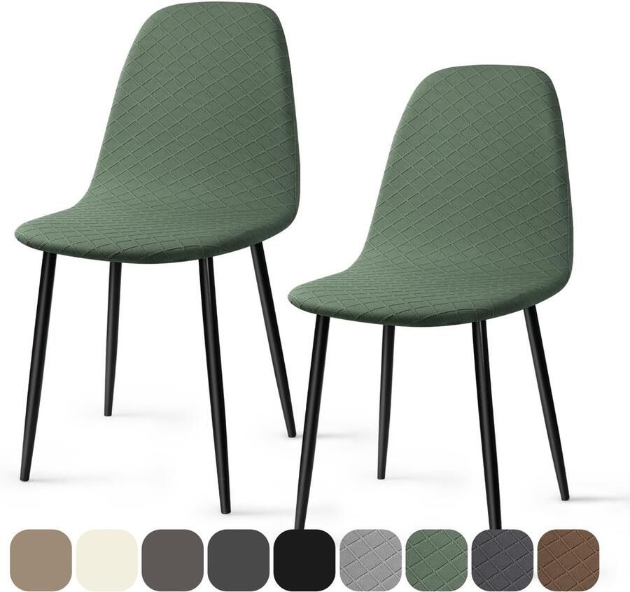 JGS Universele Stretch Stoelhoezen Set van 2 voor Eetkamer en Hotel in Groen Maat L