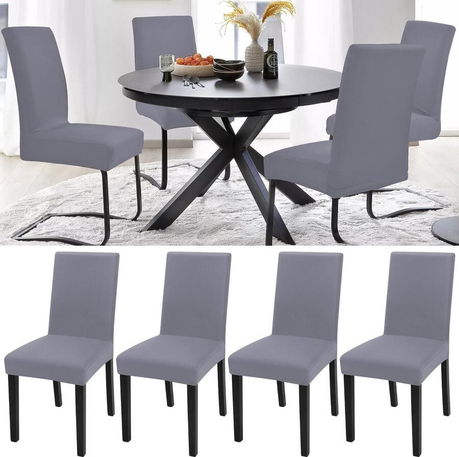 JGS Veelzijdige en Elastische Stoelhoezen voor Eetkamerstoelen Set van 4 Lichtgrijs