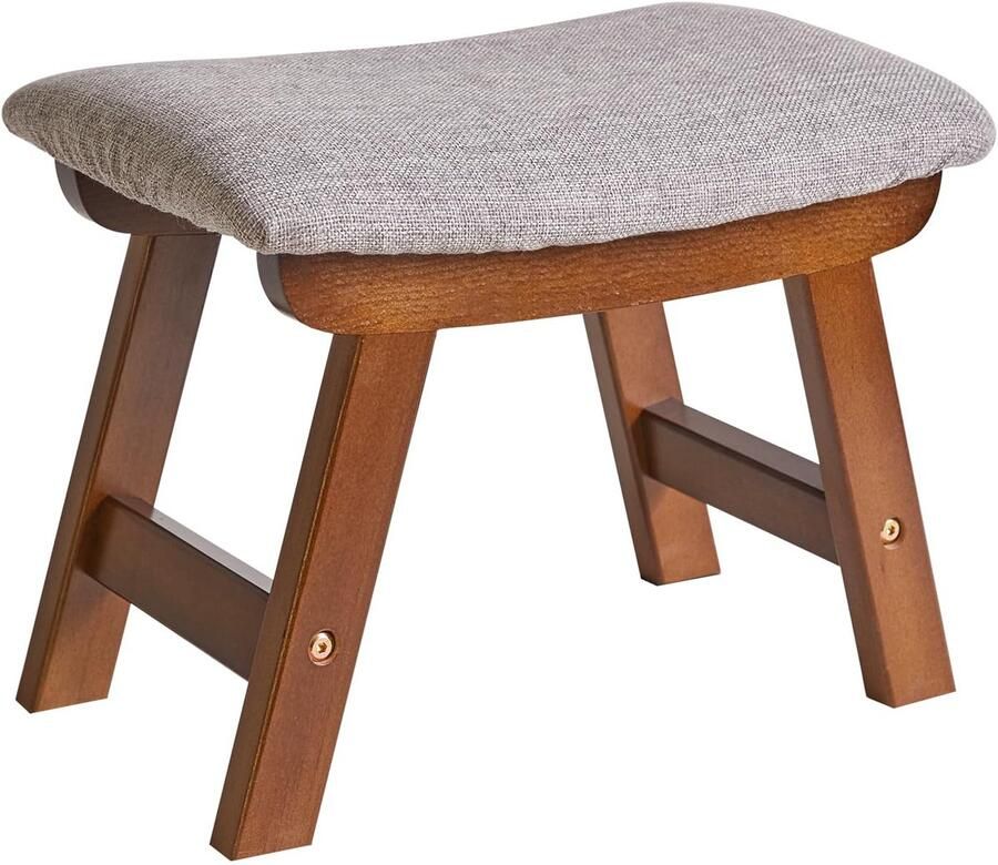 JGS Veelzijdige Houten Voetenbank met Zacht Grijs Kussen voor Ruimtes