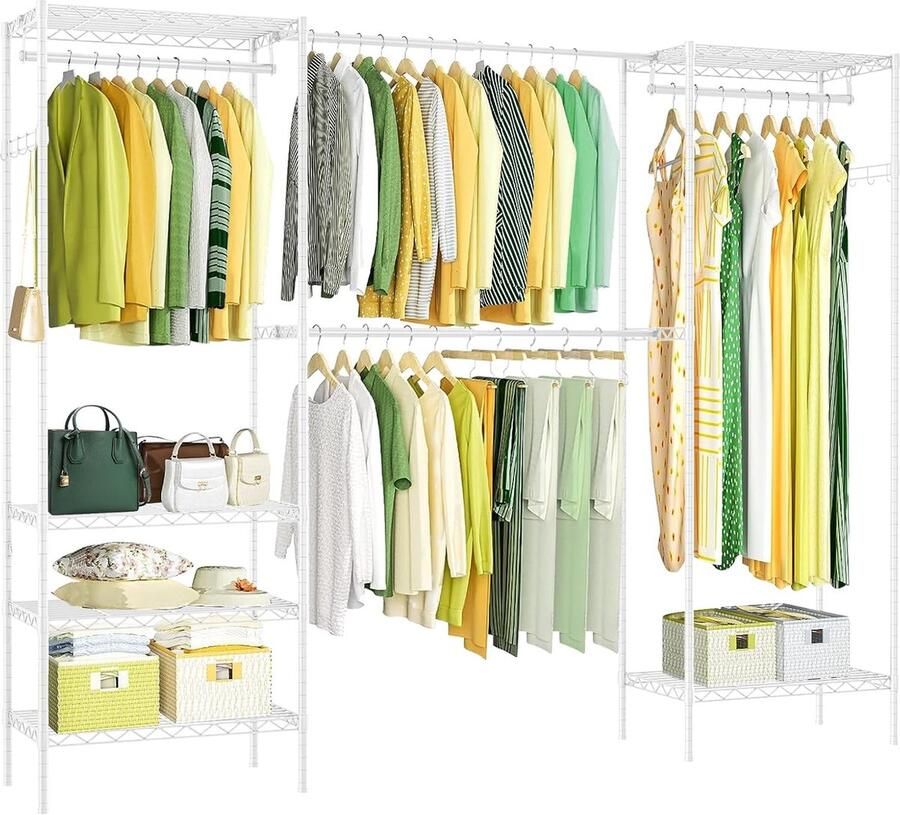 JGS Veelzijdige Kledingrek met Schoenenrek Robuuste Metalen Constructie Maximaal Draagvermogen 360 kg Verstelbaar en Ruimtebesparend Ontwerp Wit