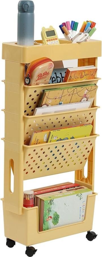 JGS Veelzijdige Mobiele Boekenkast met Grote Capaciteit en 5 Lagen voor Verschillende Ruimtes