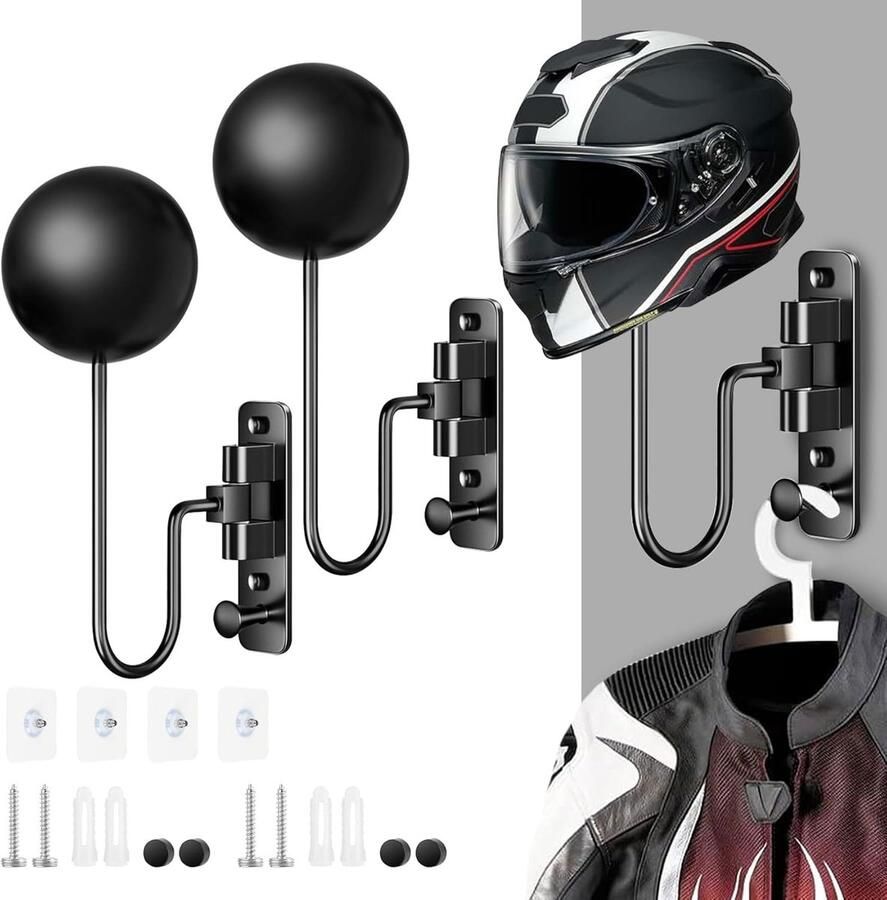 JGS Veelzijdige Muurbevestiging voor Helmen Jassen en Sleutels met 180° Draaifunctie Set van 2 Stuks