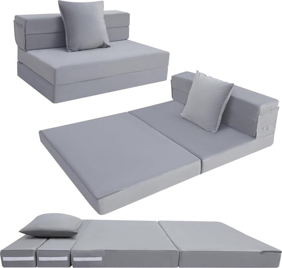 JGS Opvouwbaar matras slaapbank van schuim met hoge dichtheid vloerfutonmatras 4-delig gastenmatras logeerbed opvouwbaar opvouwbare matrasstoel opvouwbaar matras 120 x 195 cm lichtgrijs