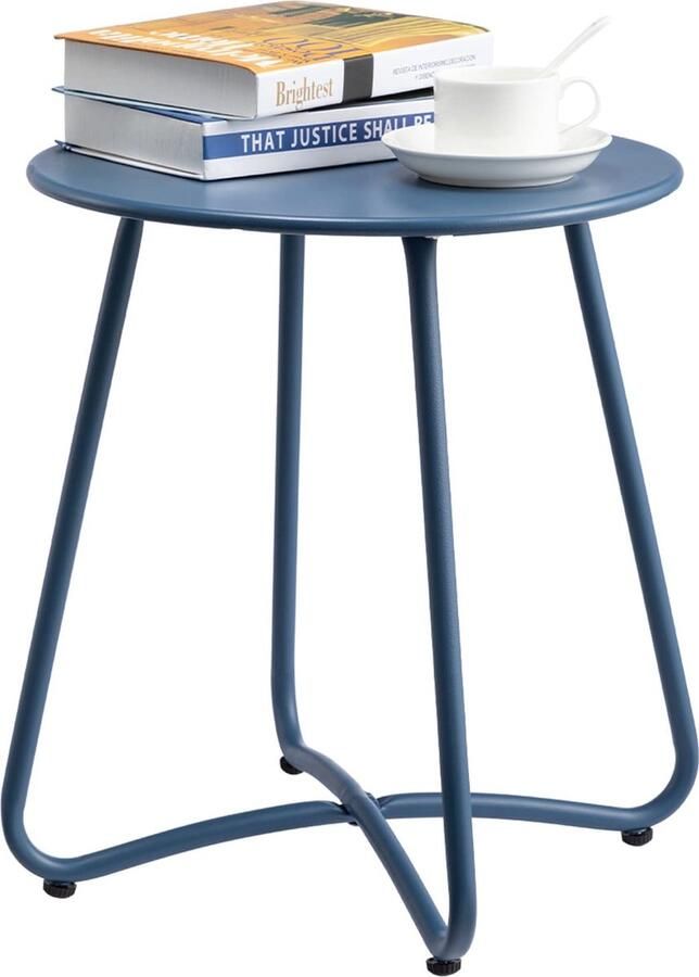 JGS Veelzijdige Ronde Metalen Tafel voor Binnen en Buiten in Stijlvol Marineblauw