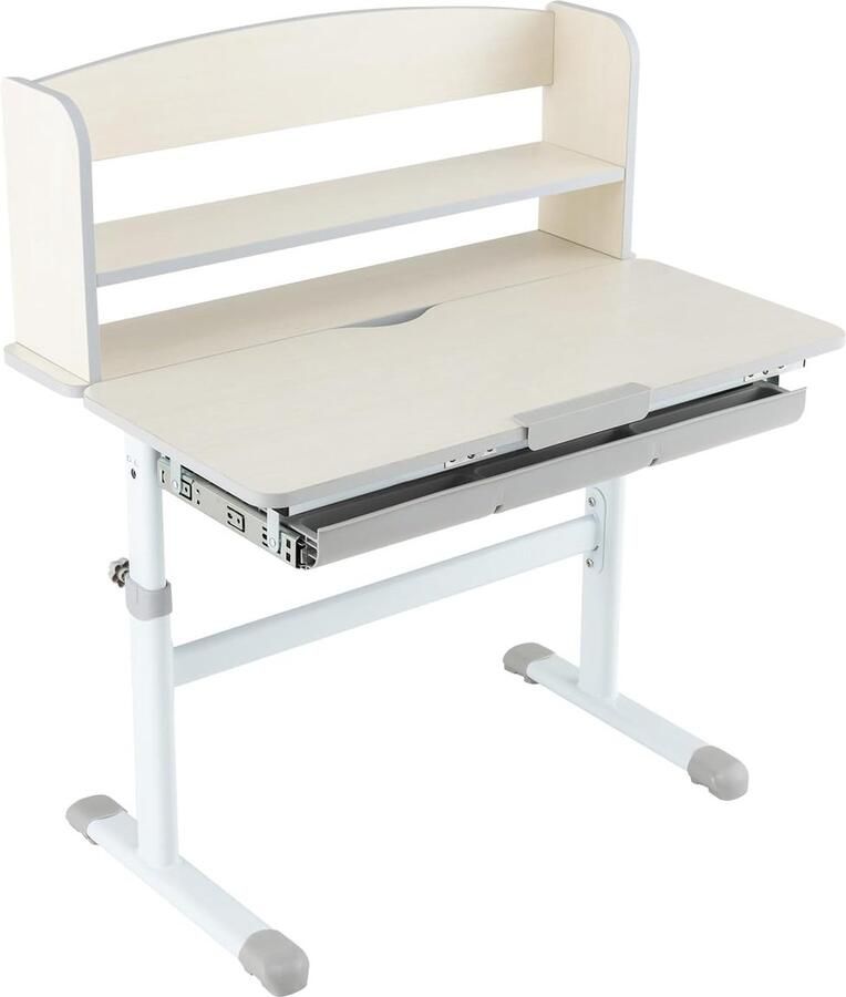 JGS Verstelbaar Kinderbureau Studie Leer Tafel met Kantelbaar Blad en Lade voor Kinderen van 3-12 Jaar (Grijs 80 x 51 x 104 cm)