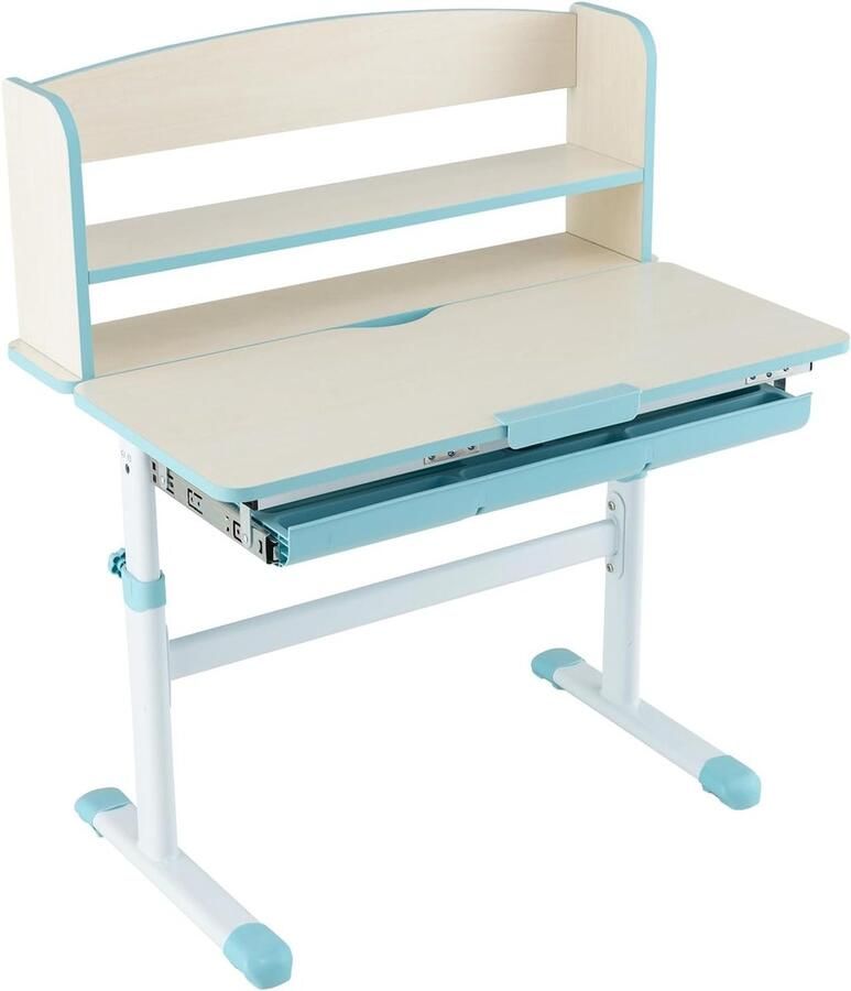 JGS Verstelbare Kinderschrijftafel Neigbare Studietafel met Lade Ideaal voor Kinderen van 3-12 Jaar (Blauw 80 x 51 x 104 cm)