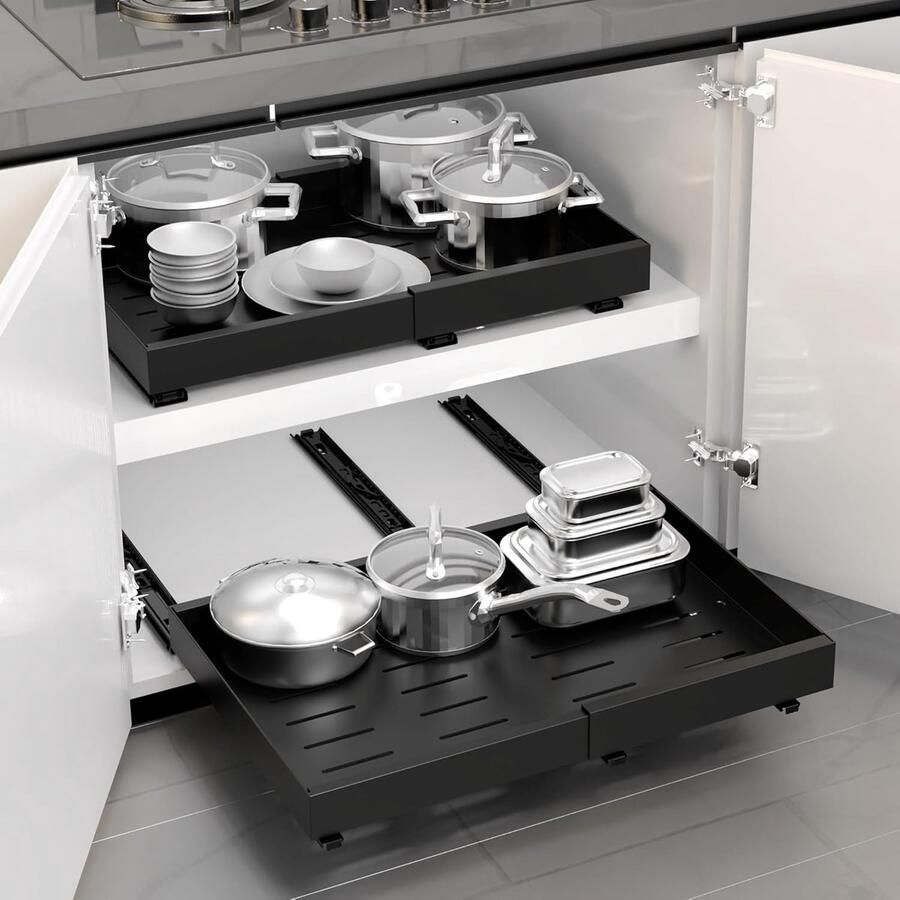 JGS Verstelbare Uittrekbare Lade Organisator voor Keuken en Badkamer zonder Boren Set van 2