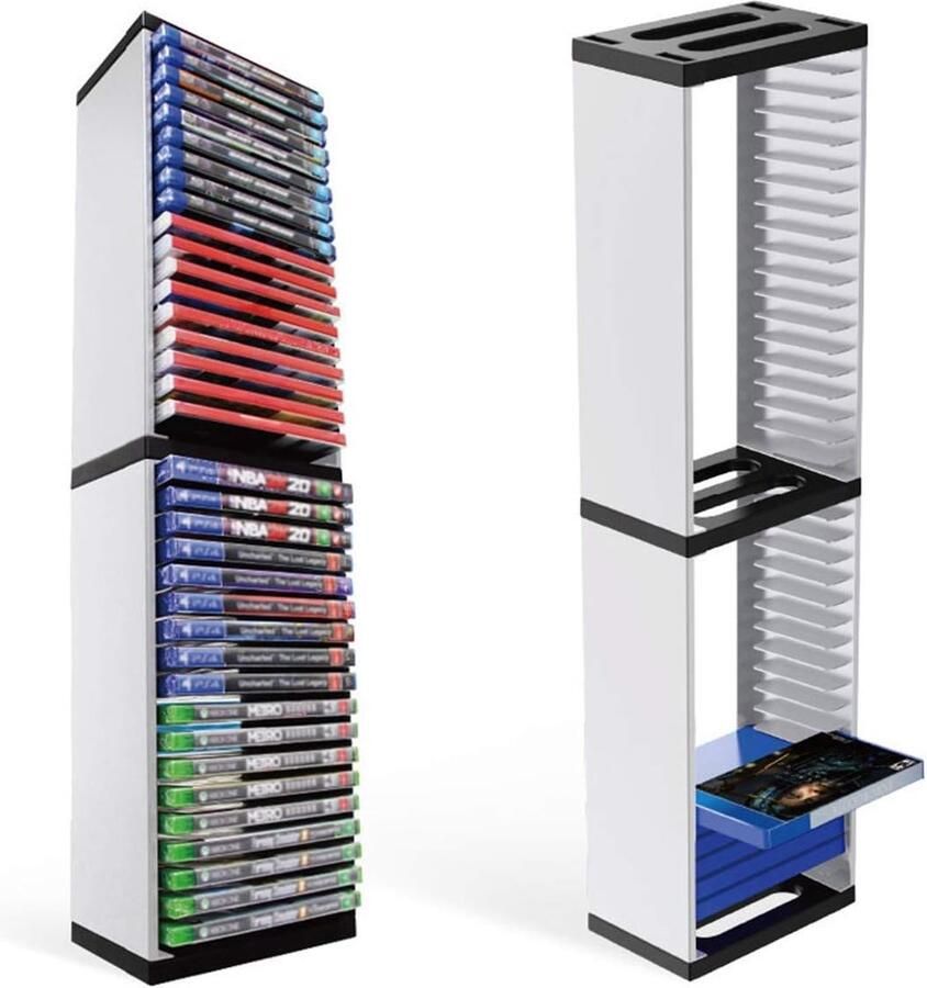 JGS Video Game Disc Plank CD Opslag Rack DVD Houder Container Tower Stand voor Holding 36 Stuks PS5 Spel Discs Wit Zwart Acrylonitril-Butadien-Styreen