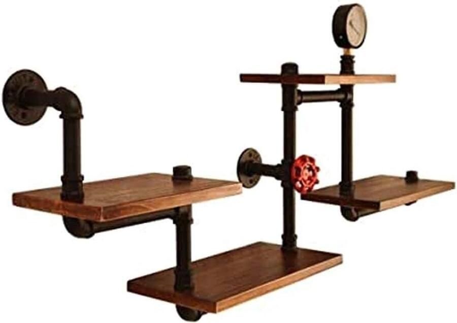 JGS Vintage Industriële Wandplanken van Gerecycled Hout en IJzer voor Multifunctioneel Gebruik