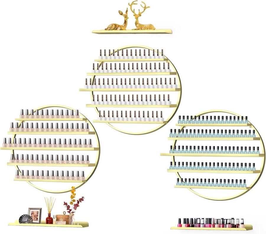 JGS Luxe Goudkleurige Wandmontage Nagellakstandaard Cosmetica en Parfum Organizer Perfect voor Thuis Spa en Salon
