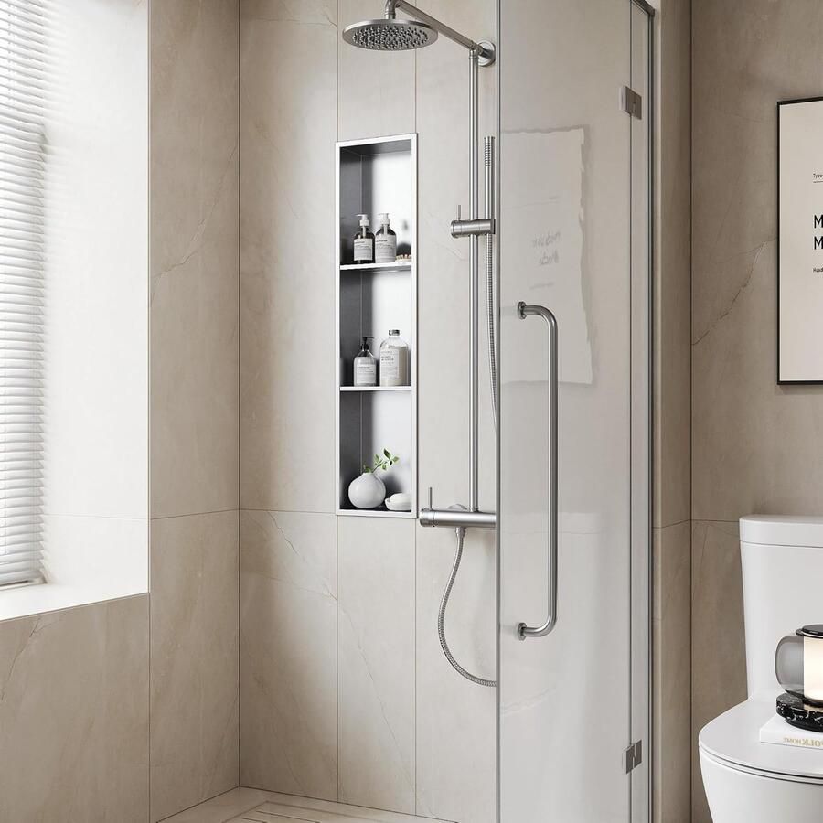 JGS Roestvrijstalen Inbouw Douche Niche Met Drie Compartimenten Voor Badkamer 90 x 20 cm