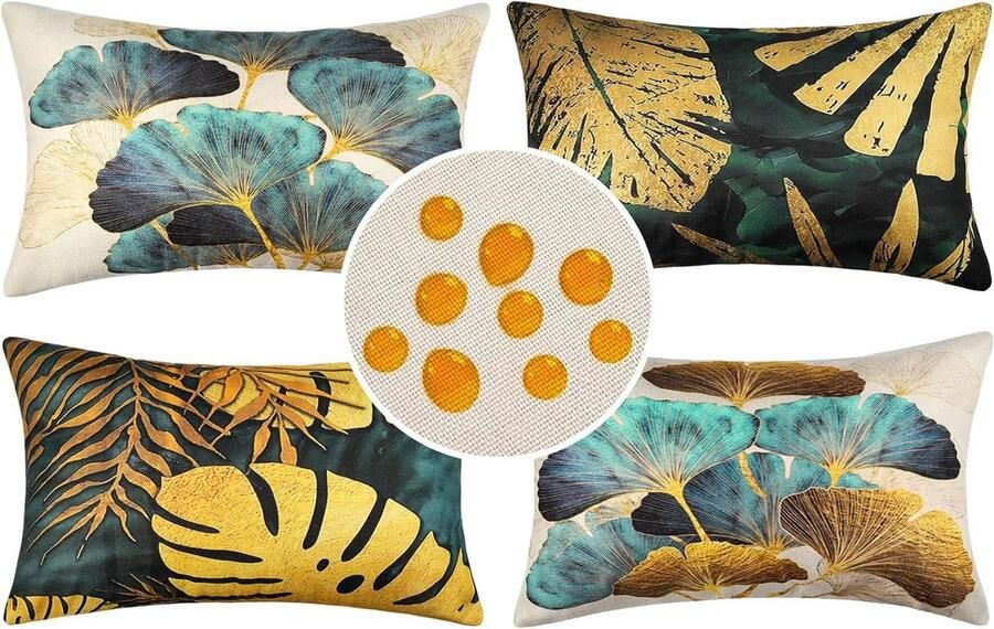 JGS Waterdichte kussensloop 30 x 50 cm set van 4 kussenslopen goud bank woonkamer decoratieve kussenhoes landhuisstijl decoratief kussen linnen tuin buiten bankkussen