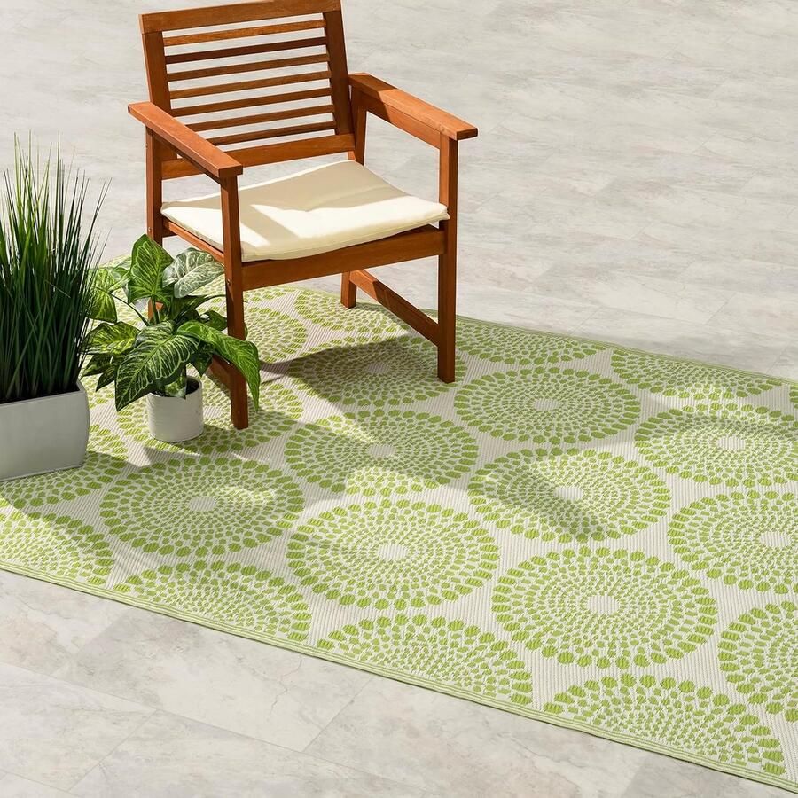 JGS Buitenkleed Waterdicht Kleurvast Omkeerbaar Gestreept Terras Balkon Tuin Kunststofkleed Groen 150 x 240 cm