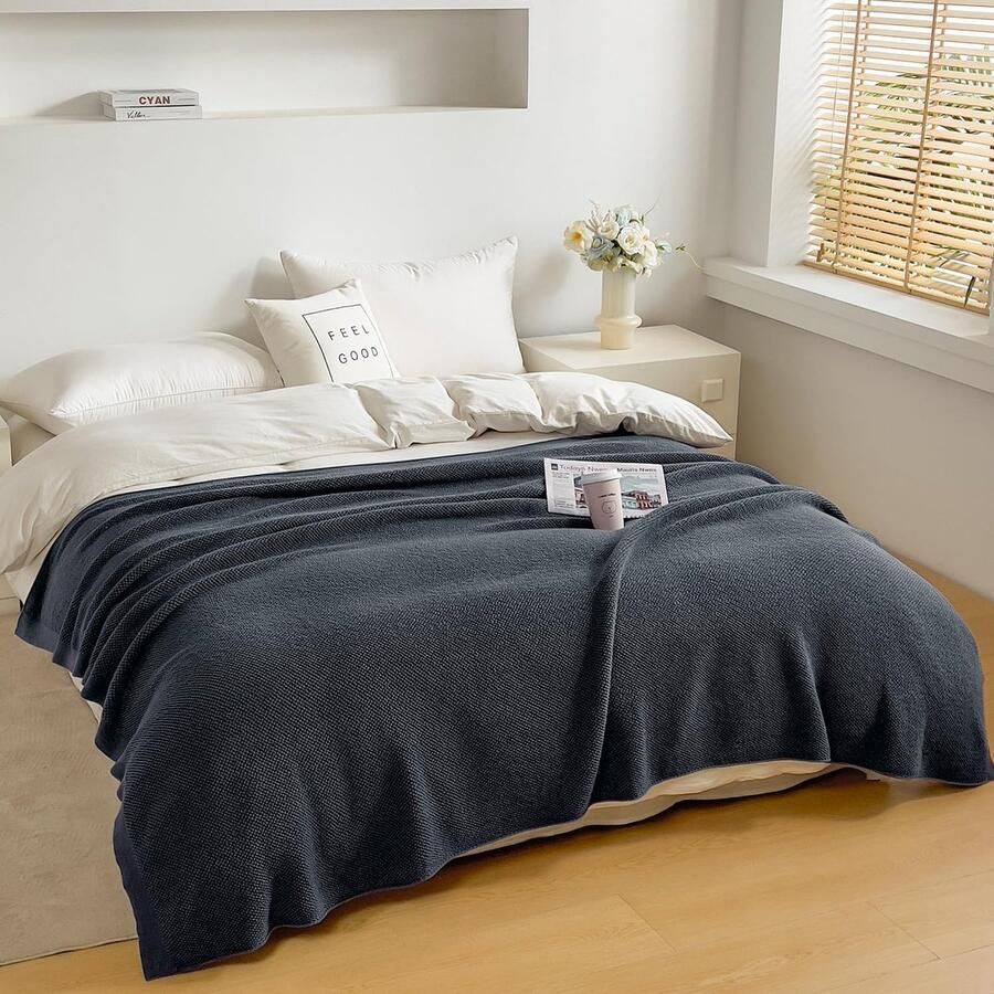 JGS Zachte Katoenen Gehaakte Woondeken voor Bank en Bed in Donkergrijs