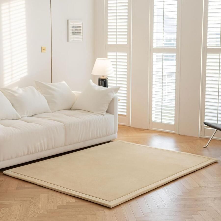 JGS Zachte Koraalfluwelen Speelmat voor Kinderen Geschikt voor Woon- en Kinderkamer Beige 150 x 150 cm