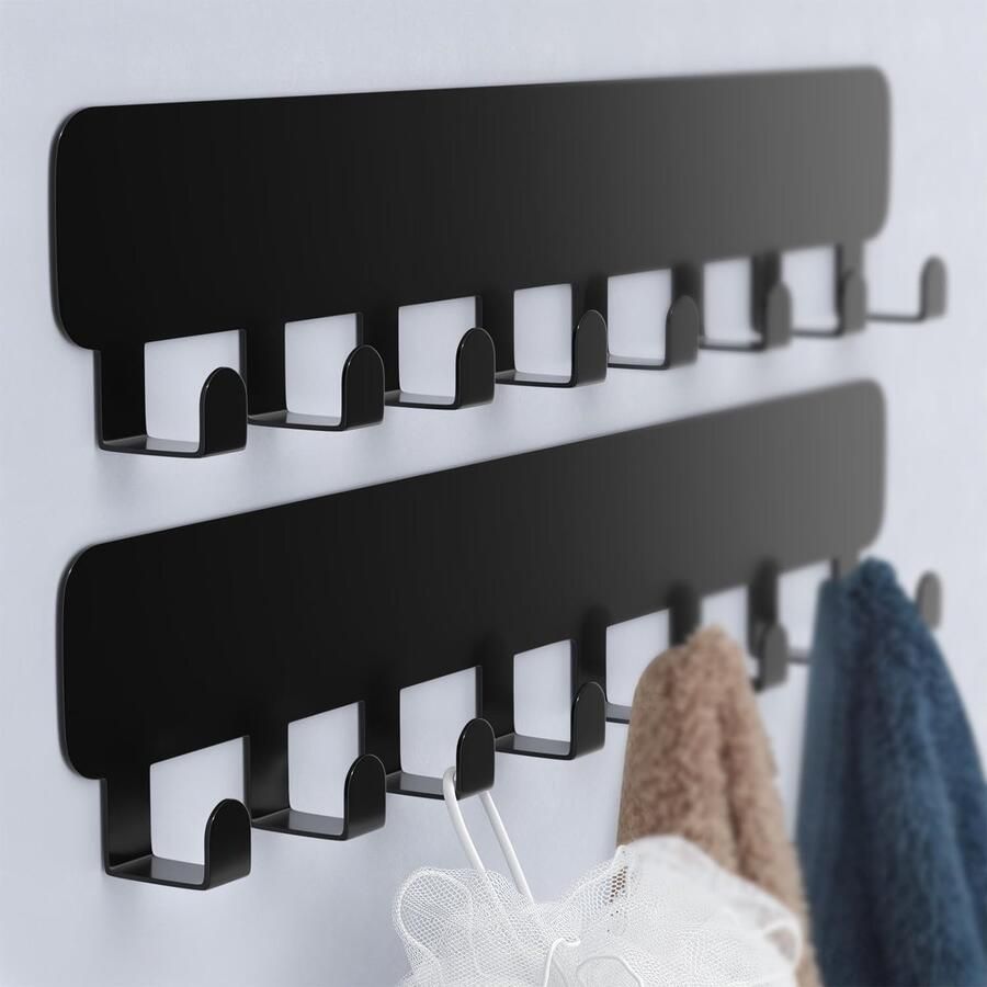 JGS Zelfklevende haken extra sterk zwart handdoekhouder zonder boren roestvrij staal zwart 8 badkamerhanddoekhouders zelfklevend muurhaken zelfklevend voor keuken en badkamer 2 stuks