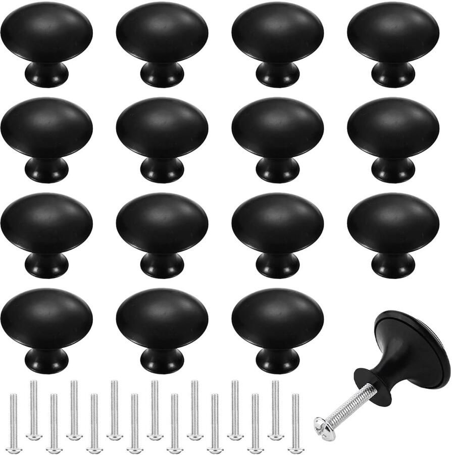 JGS Zestien Stijlvolle Zwarte Ronde Meubelknoppen met Schroeven voor Toepassingen in Huis