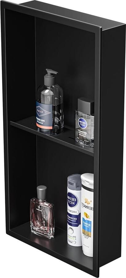 JGS Stijlvolle Roestvrijstalen Douche Nis met Dubbele Planken voor Badkameropslag – 60 x 30 x 10 cm