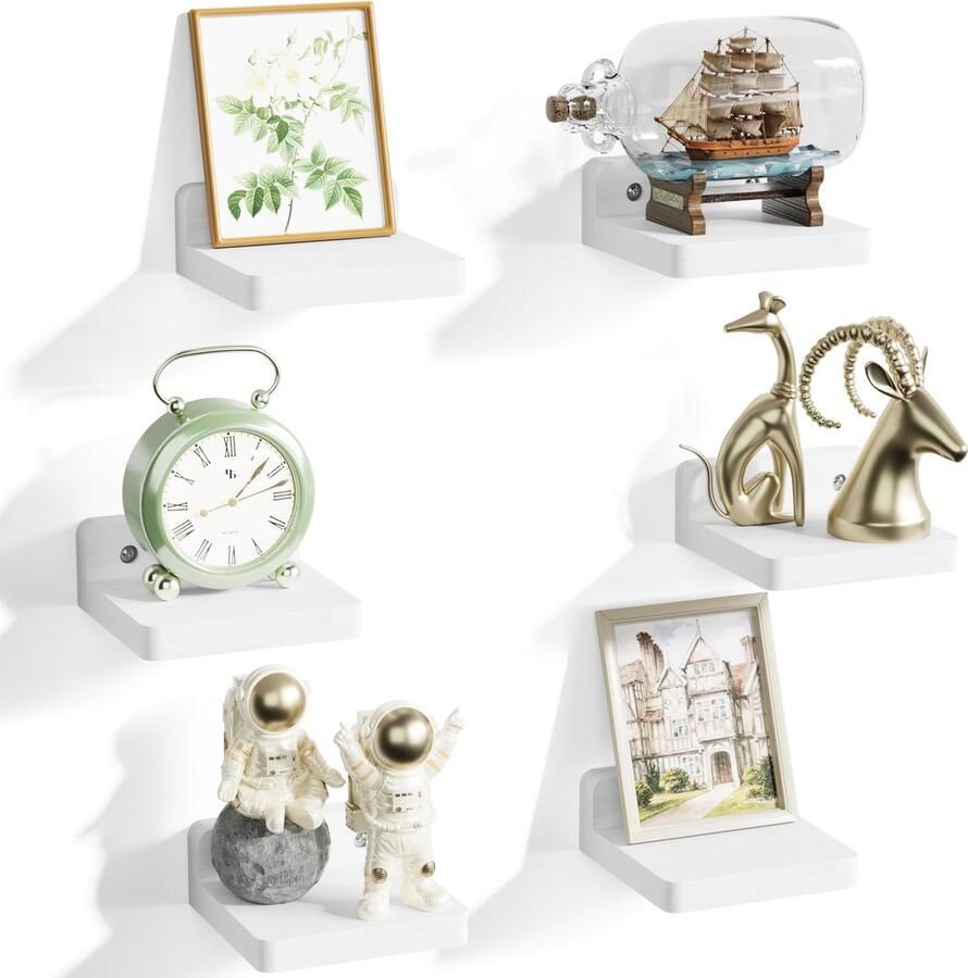 JGS Zwevende Houten Wandplank Set van 6 voor Stijlvolle Opslag en Decoratie